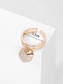 1pc Cubic Zirconia Heart Charm Ring Copper Jewelry - Yellow Gold - View 3