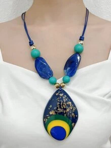 Bead Decor Geometric Pendant Necklace - Multicolor - View 1