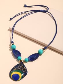 Bead Decor Geometric Pendant Necklace - Multicolor - View 2