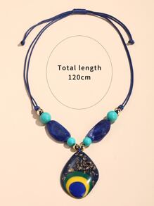 Bead Decor Geometric Pendant Necklace - Multicolor - View 3