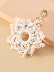 Ladies' Handbag Charm, Handmade Knitted Christmas Snowflake Pendant - Beige - View 1