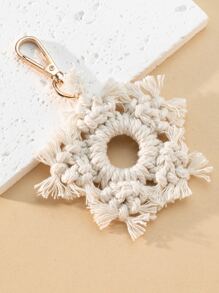 Ladies' Handbag Charm, Handmade Knitted Christmas Snowflake Pendant - Beige - View 2