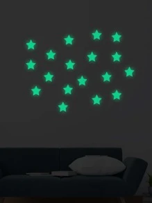 18入組夜光3D星星點牆貼適用於兒童家庭裝飾用品夜光月亮貼花熒光燈DIY貼紙 - 綠色 - 查看 1