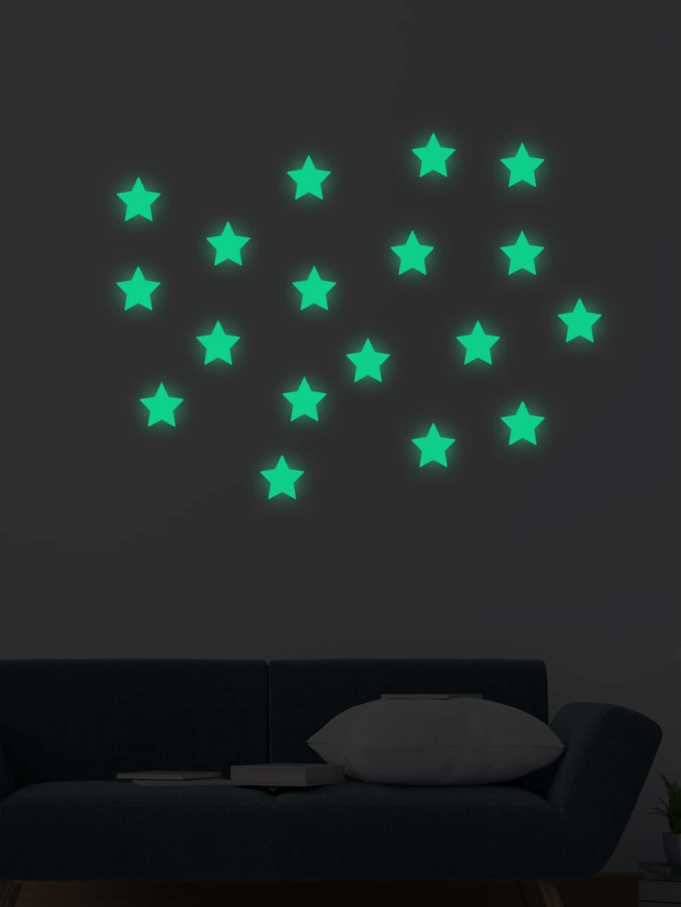 18入組夜光3D星星點牆貼適用於兒童家庭裝飾用品夜光月亮貼花熒光燈DIY貼紙 - 綠色 - 查看 1