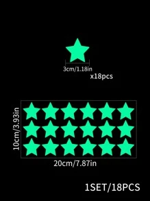 18入組夜光3D星星點牆貼適用於兒童家庭裝飾用品夜光月亮貼花熒光燈DIY貼紙 - 綠色 - 查看 3