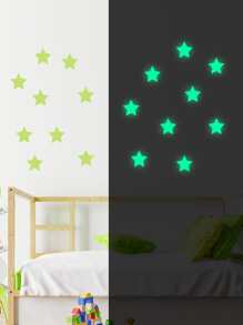 18入組夜光3D星星點牆貼適用於兒童家庭裝飾用品夜光月亮貼花熒光燈DIY貼紙 - 綠色 - 查看 5