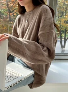 DAZY Jersey tejido de canalé de hombros caídos - Marrón Mocha - Ver 1