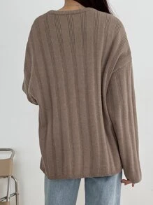 DAZY Jersey tejido de canalé de hombros caídos - Marrón Mocha - Ver 2