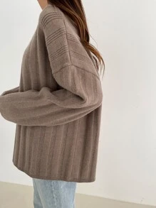 DAZY Jersey tejido de canalé de hombros caídos - Marrón Mocha - Ver 4