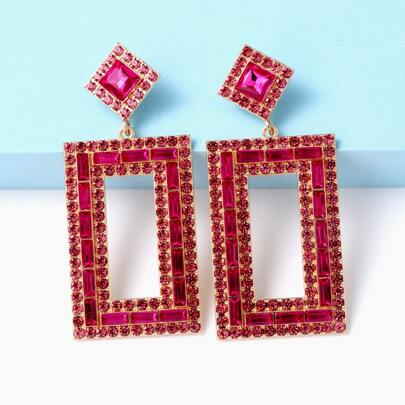Rhinestone Rectangle Drop Earrings