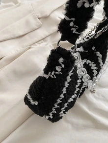 Sequin Decor Shoulder Bag - Black and White - View 3