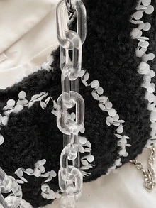 Sequin Decor Shoulder Bag - Black and White - View 4