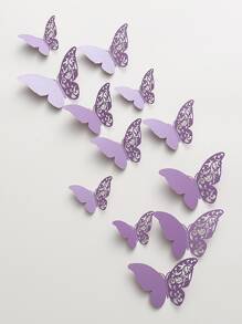 12 miếng dán tường hình bướm ngọc trai 3D, trang trí bằng giấy rỗng cho phòng khách, phòng ngủ, trang trí ngày lễ - Màu tím hoa cà - Xem 2