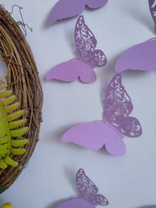 12 miếng dán tường hình bướm ngọc trai 3D, trang trí bằng giấy rỗng cho phòng khách, phòng ngủ, trang trí ngày lễ - Màu tím hoa cà - Xem 3