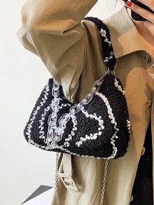 Sequin Decor Shoulder Bag - Black and White - View 8