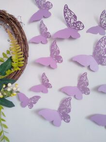 12 miếng dán tường hình bướm ngọc trai 3D, trang trí bằng giấy rỗng cho phòng khách, phòng ngủ, trang trí ngày lễ - Màu tím hoa cà - Xem 5