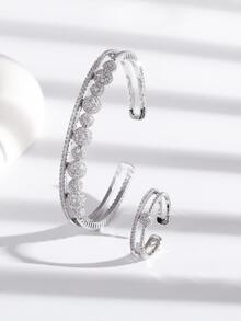 水鑽裝飾開口手鐲和開口戒指 - 銀色 - 查看 2