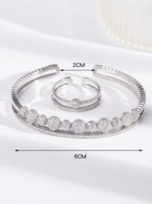 水鑽裝飾開口手鐲和開口戒指 - 銀色 - 查看 4