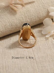 Oval & Rhinestone Decor Ring - Black - View 3