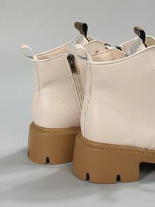 Lace-up Front Zipper Side Combat Boots - Beige - View 7