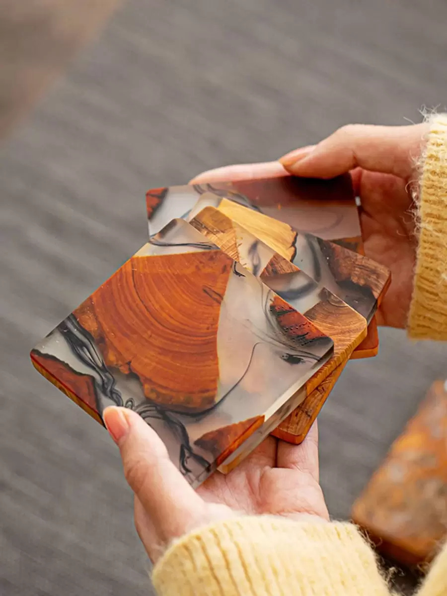 1入組木紋杯墊 - 彩色 - 查看 1