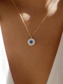 邪惡之眼細節圓形吊飾項鍊 - 金黃色 - 查看 1