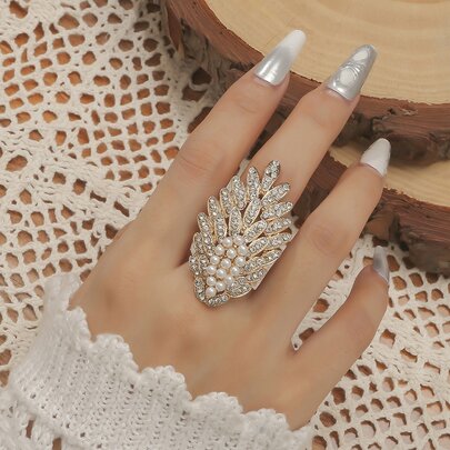 Rhinestone & Faux Pearl Decor Ring