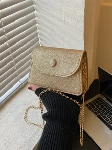 Glamorous, Elegant, Exquisite, Quiet Luxury Sequin, Stylish, Luxury, Shiny Mini Glitter Square Bag, Perfect Bride Purse For Wedding, Prom & Party Events Evening Bag, Dinner Bag For Party Girl, Woman - Rose Gold - View 1