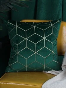 Vỏ đệm thêu hình học không có chất làm đầy - Màu xanh lá cây đậm - Xem 1