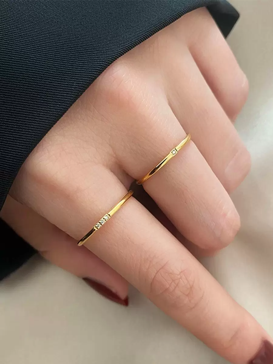 2pcs Rhinestone Decor Ring - Yellow Gold - View 1