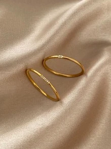 2pcs Rhinestone Decor Ring - Yellow Gold - View 2