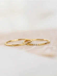 2pcs Rhinestone Decor Ring - Yellow Gold - View 3