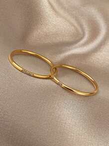 2pcs Rhinestone Decor Ring - Yellow Gold - View 5
