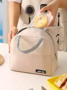 Letter Patch Decor Insulation Lunch Bag, Portable Lunch Box Storage Bag For Outdoor - Beige - View 1