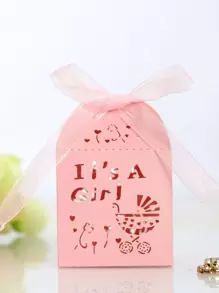 10pcs Ribbon Gift Box, Pink Hollow Paper Treat Box For Party - Pink - View 1