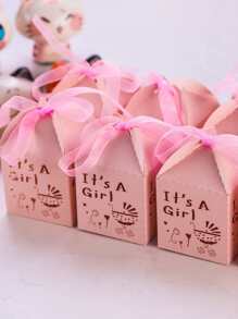 10pcs Ribbon Gift Box, Pink Hollow Paper Treat Box For Party - Pink - View 3