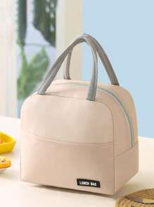 Letter Patch Decor Insulation Lunch Bag, Portable Lunch Box Storage Bag For Outdoor - Beige - View 2