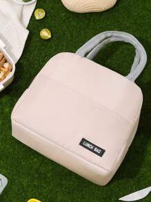 Letter Patch Decor Insulation Lunch Bag, Portable Lunch Box Storage Bag For Outdoor - Beige - View 5