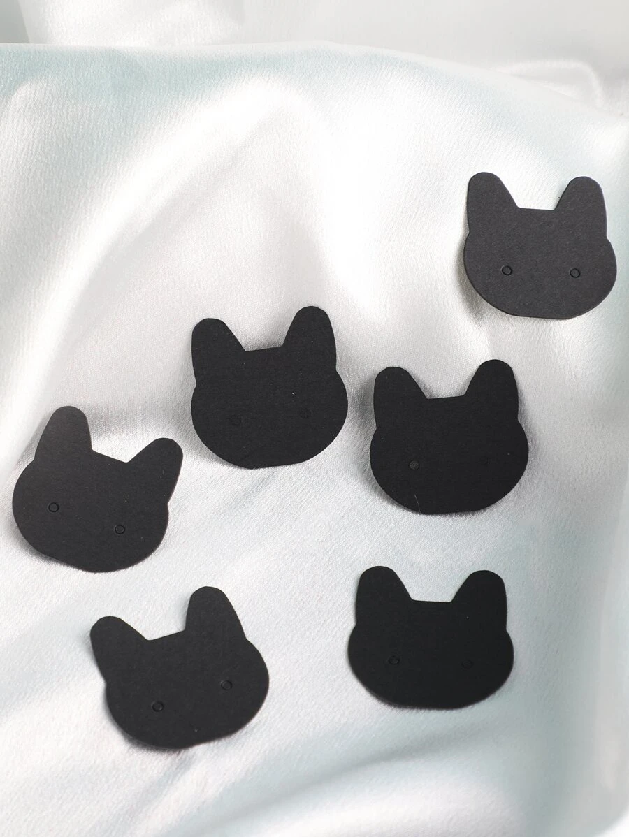 50pcs Cat Design Jewelry Storage Card, Black Cute Earrings Holder For Packaging - Black - View 1