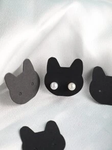 50pcs Cat Design Jewelry Storage Card, Black Cute Earrings Holder For Packaging - Black - View 2