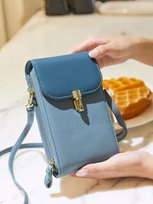 雙色荔枝紋壓花翻蓋手機錢包錢包小袋單肩包手機殼套手機包手拿包