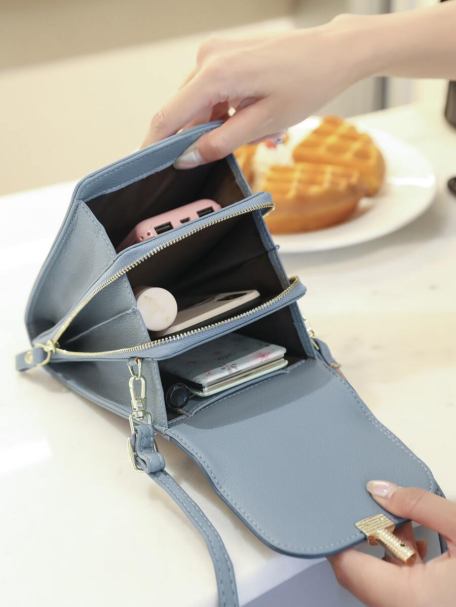 雙色荔枝紋壓花翻蓋手機錢包錢包小袋單肩包手機殼套手機包手拿包