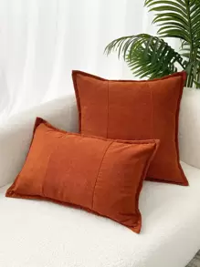 1 Vỏ gối bằng vải nhung kẻ chắp vá hoặc Vỏ gối thắt lưng - Màu Cam cháy - Xem 2