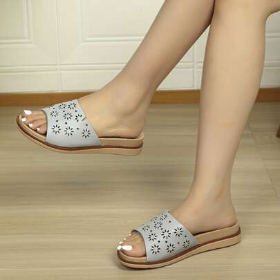 Hollow Out Wedge Slide Sandals