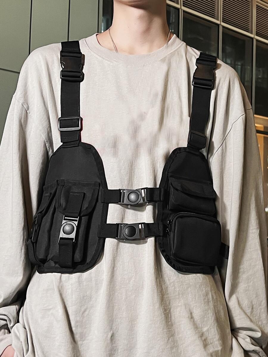Mini Men Phát hành Khóa Trang trí Ngực Rig Túi Sling Bag - màu đen - Xem 1