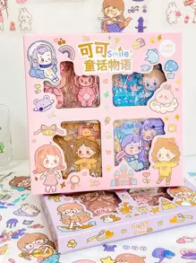 1 pieza Pegatina con patrón de niña de dibujos animados al azar - Multicolor - Ver 2