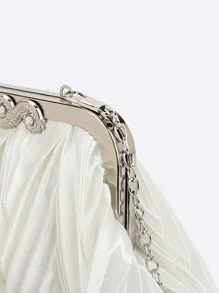Minimalist Ruched Chain Satin Clutch Bag - White - View 6