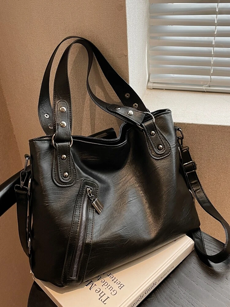 Studded Decor Shoulder Tote Bag For Teen Girls Women College Students, Rookies & White-Collar Ers Perfect For, Commute Best Bag For Women, Business Casual Bag For Women, Perfect For Office, Business And Work