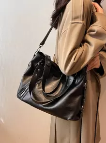 Túi đeo vai đính đinh tán trang trí dành cho nữ sinh viên đại học, tân binh và nhân viên văn phòng, hoàn hảo cho, túi đi làm tốt nhất cho phụ nữ, túi công sở thường ngày cho phụ nữ, hoàn hảo cho văn phòng, kinh doanh và công việc - màu đen - Xem 8