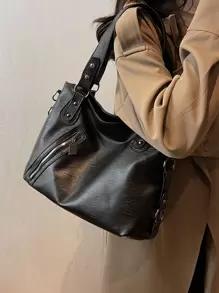 Túi đeo vai đính đinh tán trang trí dành cho nữ sinh viên đại học, tân binh và nhân viên văn phòng, hoàn hảo cho, túi đi làm tốt nhất cho phụ nữ, túi công sở thường ngày cho phụ nữ, hoàn hảo cho văn phòng, kinh doanh và công việc - màu đen - Xem 7